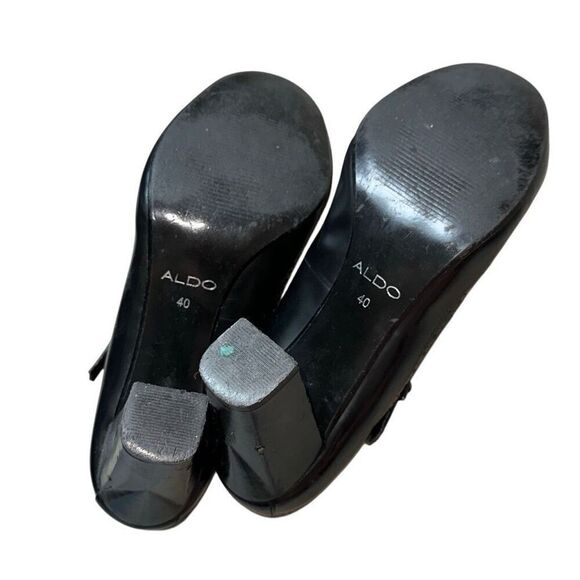 Y2K 2000’s Aldo sz 40/9.5 chunky Mary Jane pumps round toe leather black heels - Picture 6 of 9